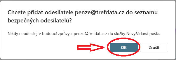 Potvrzení důvěryhodné adresy-Outlook