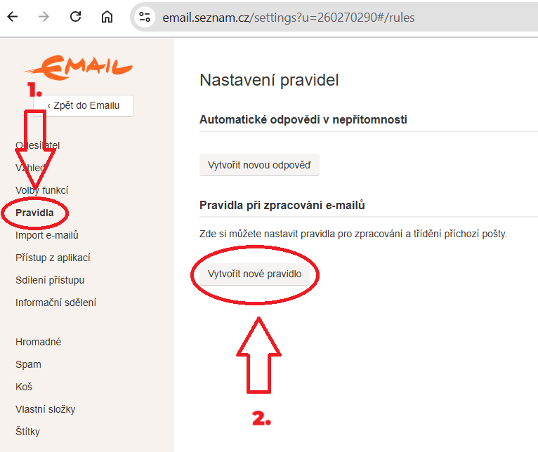 obr. 2 - Vytvořit nové pravidlo